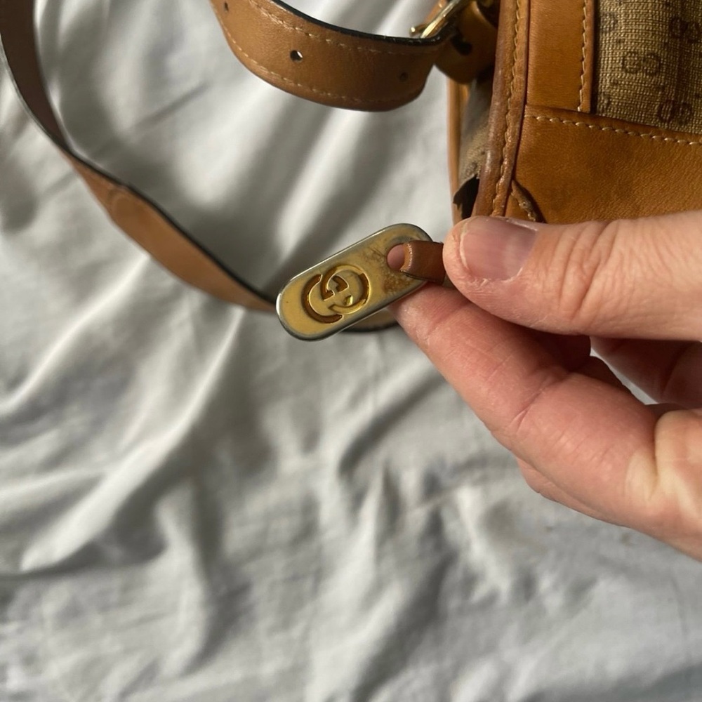 Vintage Gucci GG Monogram Shoulder Bag Brown Canvas Leather Trim Authentic - Picture 6 of 14